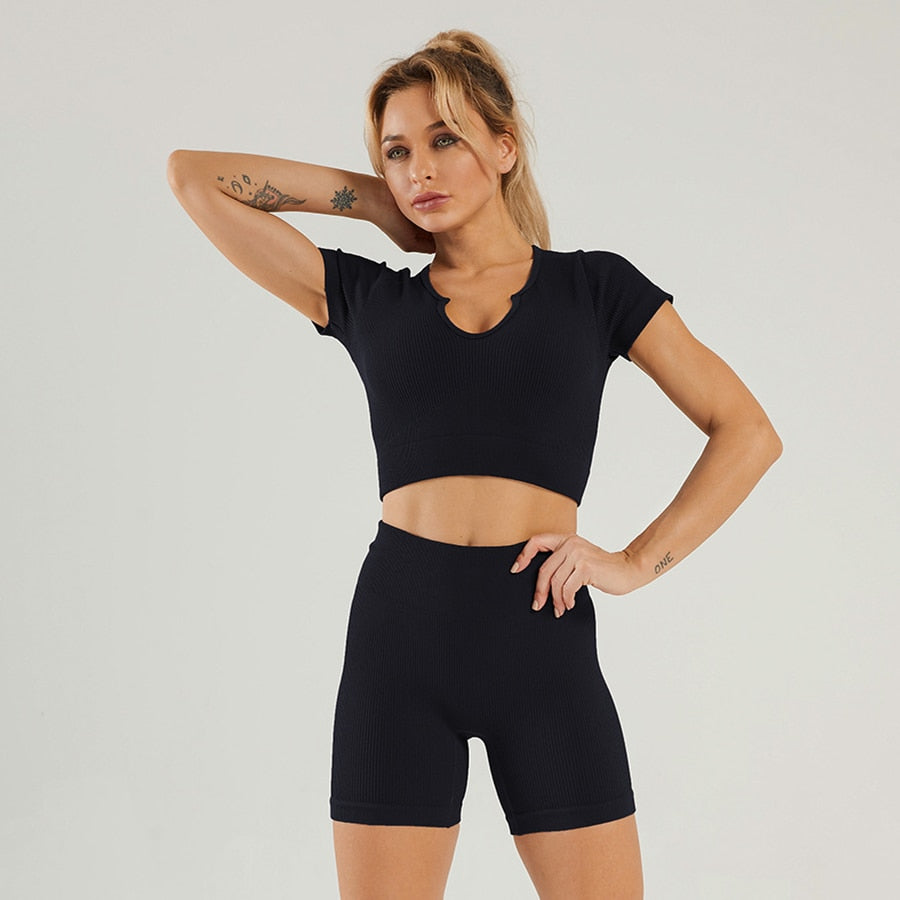 Ribbing Seamless Sport Set Women Two Piece