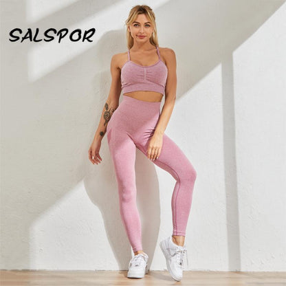 Seamless Booty Leggings Women Gym Two Piece Set