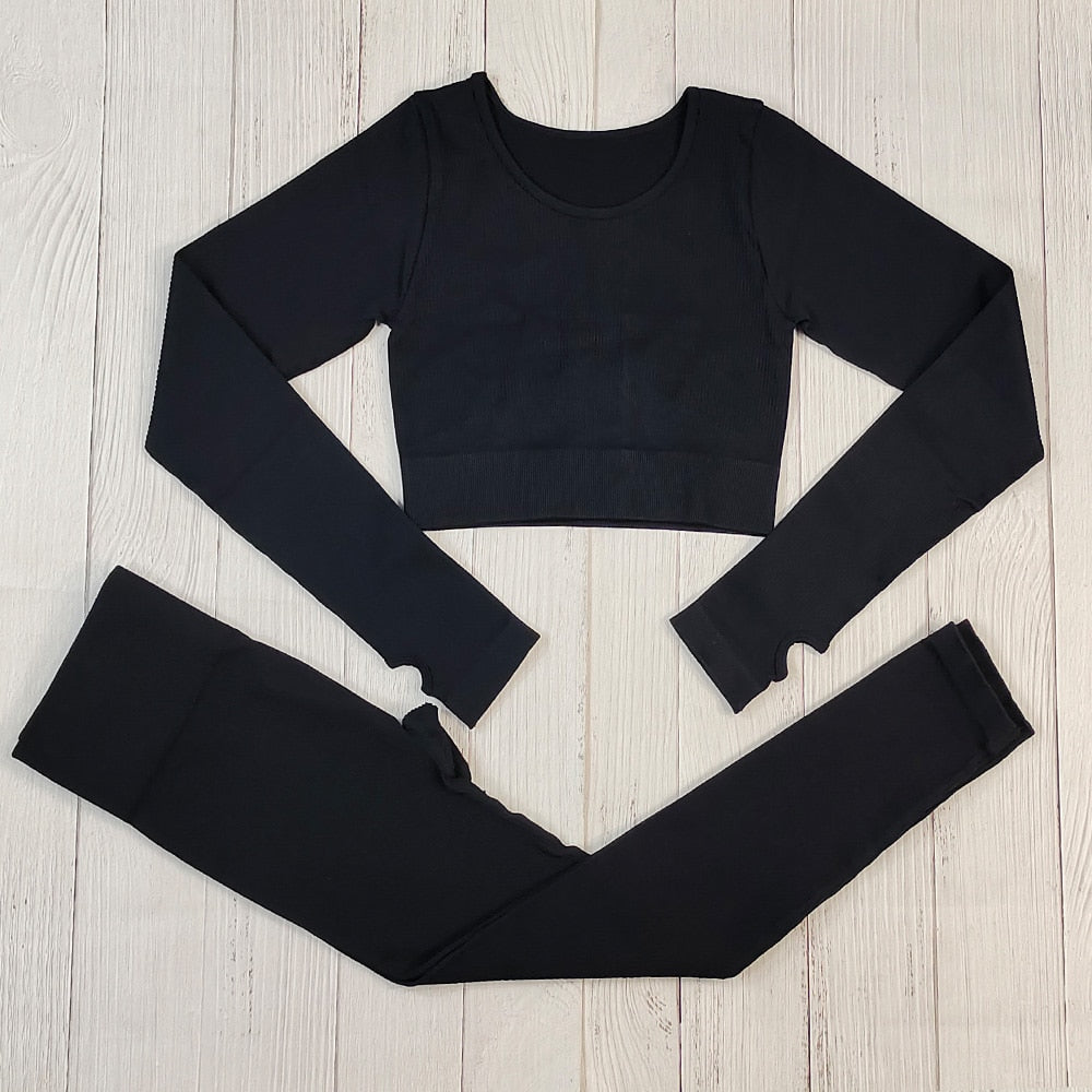 Ribbed Yoga Set Sportswear Women Suit