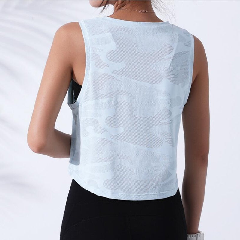 Women Camouflage Running Vest Fitness Crop Top