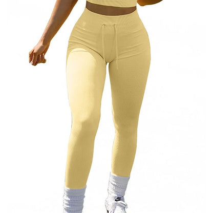 Ribbed Seamless High Waist Leggings Drawstring