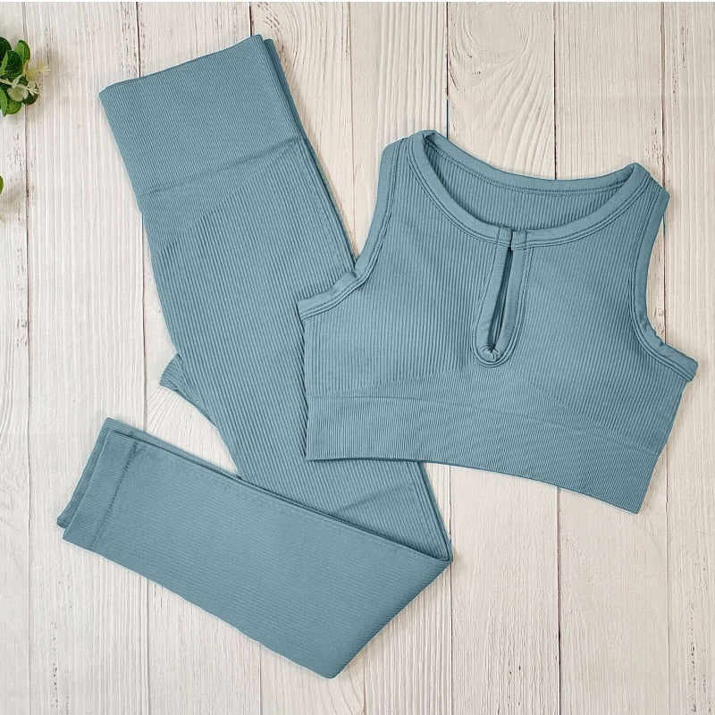 Ribbed Yoga Set Sportswear Women Suit