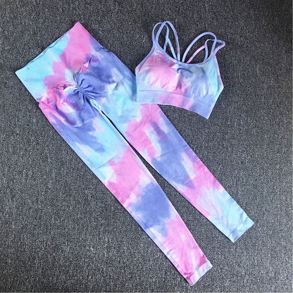 Women Tie Dye Sportswear Yoga Set, Workout Leggings