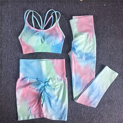 Women Tie Dye Sportswear Yoga Set, Workout Leggings