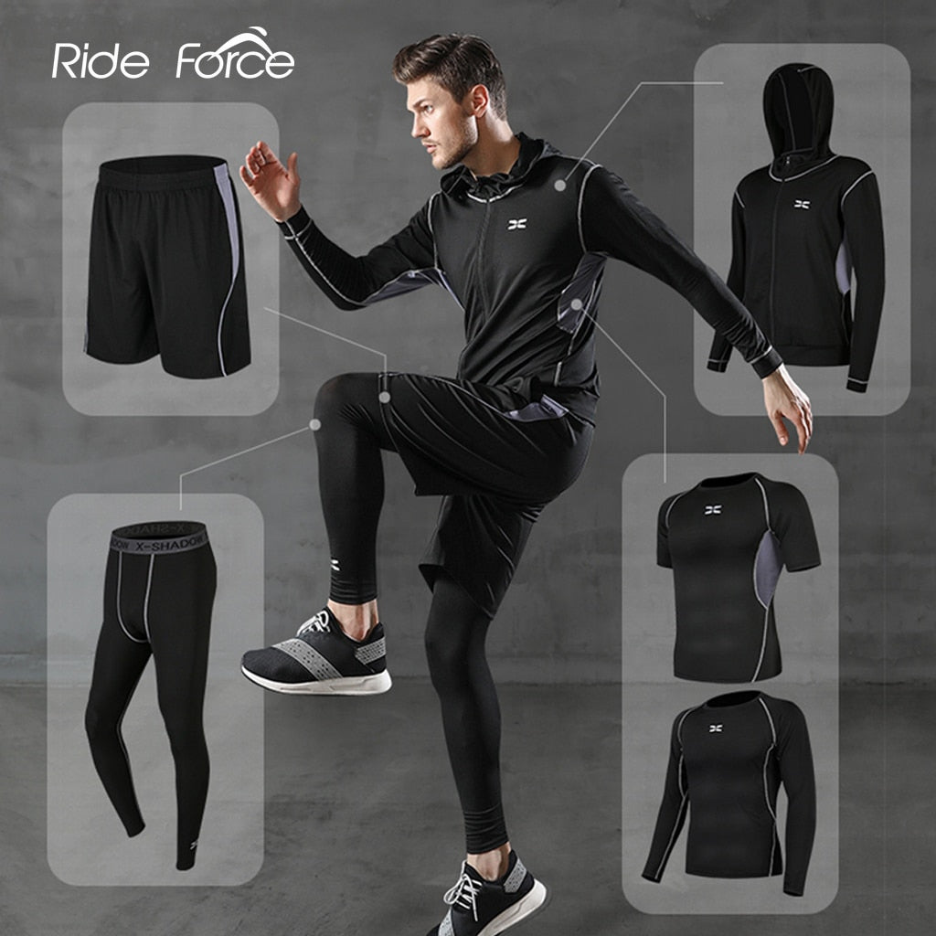 5 Pieces Set Men Tracksuit Gym Fitness Compression