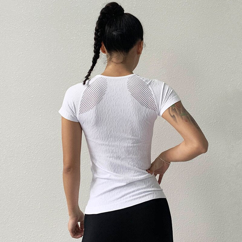 Summer Women Sport Tops Hollow Out Yoga Shirt