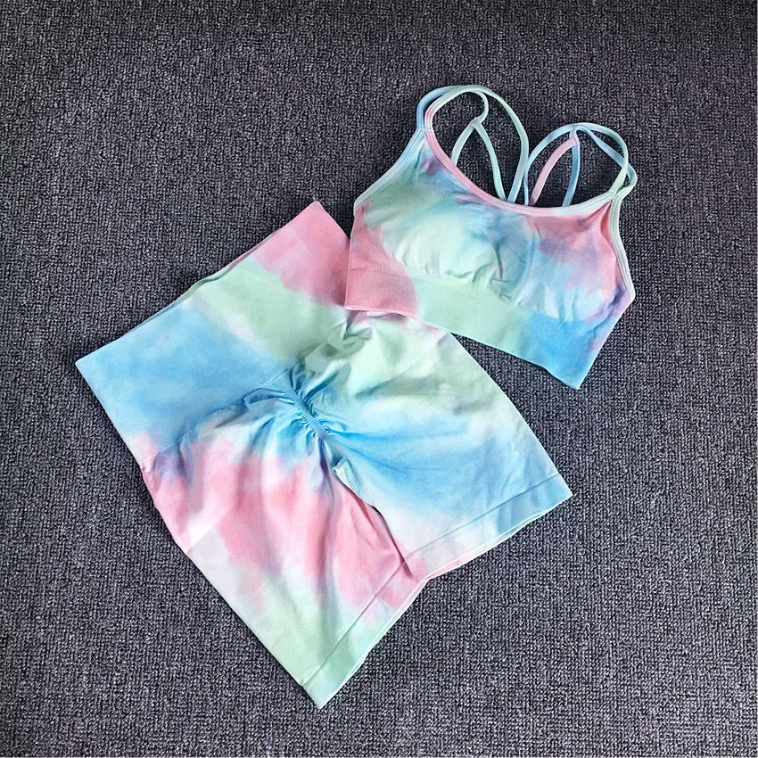 Women Tie Dye Sportswear Yoga Set, Workout Leggings