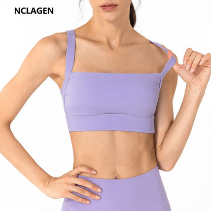 Padded Sport Bra High Support Square Neck Shock