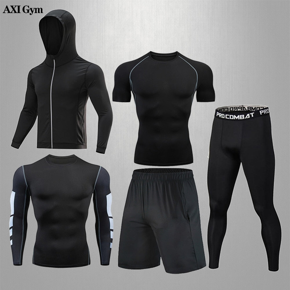 Gym Rashguard Mens Fitness Set Classic Black Training