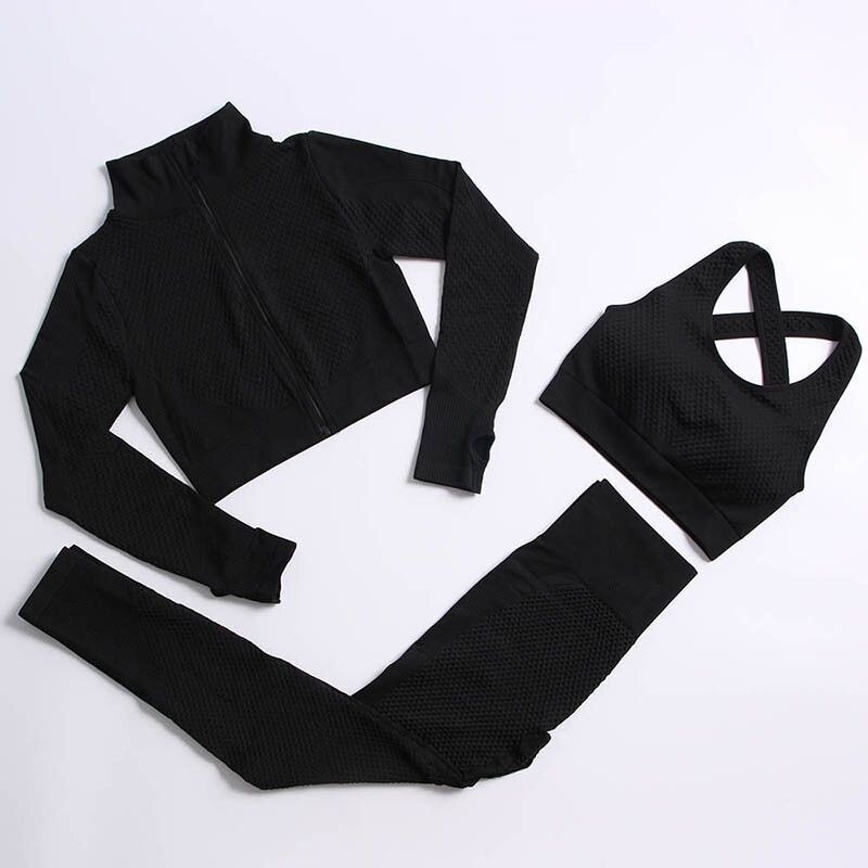 Women Seamless Yoga Sets Women Zipper Tracksuit