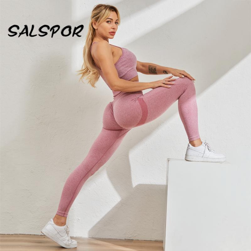 Seamless Booty Leggings Women Gym Two Piece Set