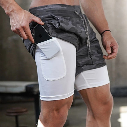 Camo Running Shorts Men 2 In 1 Double-deck Quick Dry