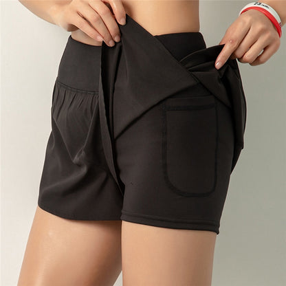 Women Gym Double Shorts Side Pocket Running Shorts