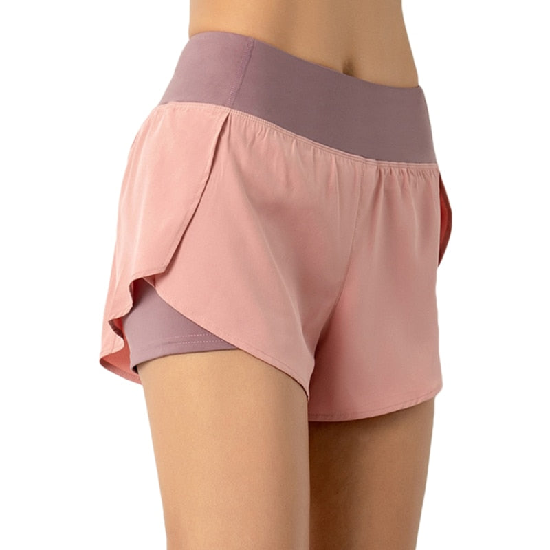 Women Gym Double Shorts Side Pocket Running Shorts