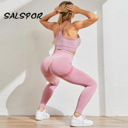 Seamless Booty Leggings Women Gym Two Piece Set