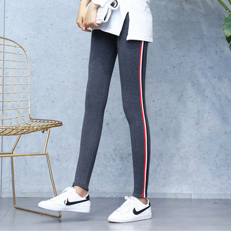 Quality Cotton Leggings Side Stripes Women Casual