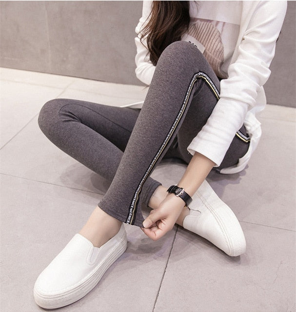 Quality Cotton Leggings Side Stripes Women Casual