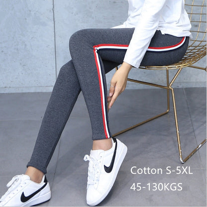 Quality Cotton Leggings Side Stripes Women Casual