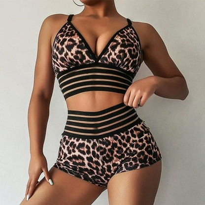 Sexy Leopard Print Yoga Set Slim Tracksuit