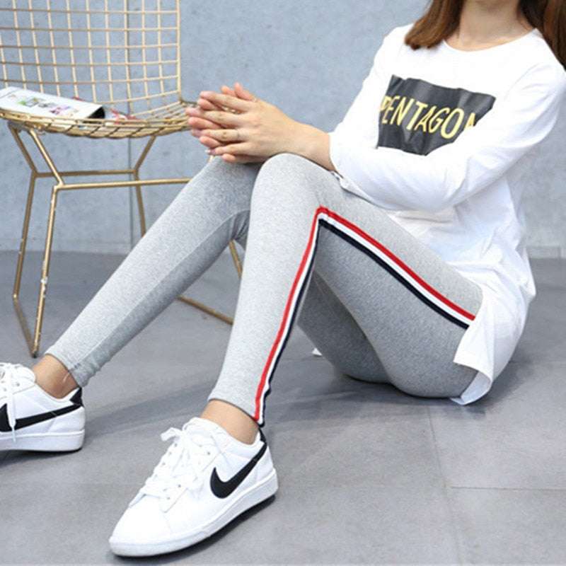 Quality Cotton Leggings Side Stripes Women Casual