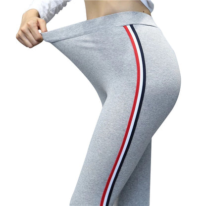 Quality Cotton Leggings Side Stripes Women Casual