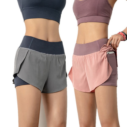 Women Gym Double Shorts Side Pocket Running Shorts