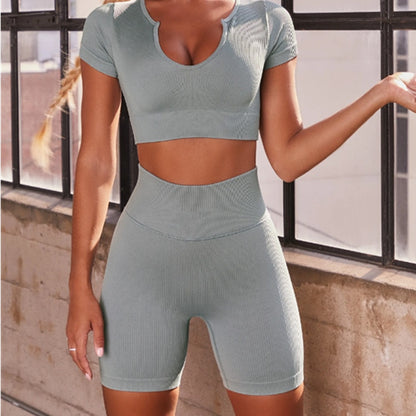 Ribbing Seamless Sport Set Women Two Piece