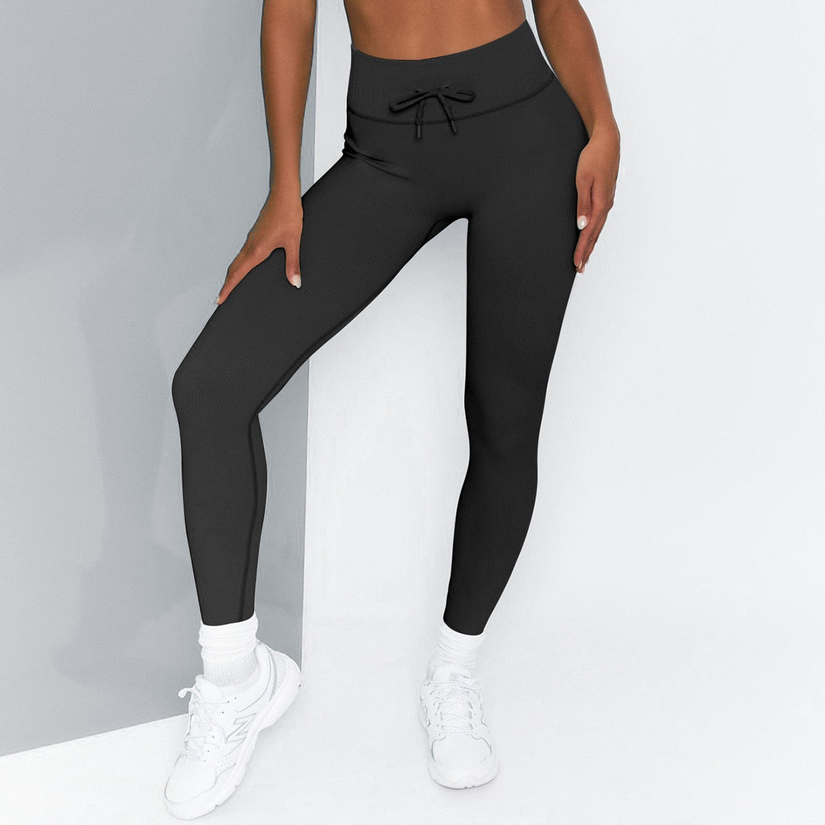 Ribbed Seamless High Waist Leggings Drawstring