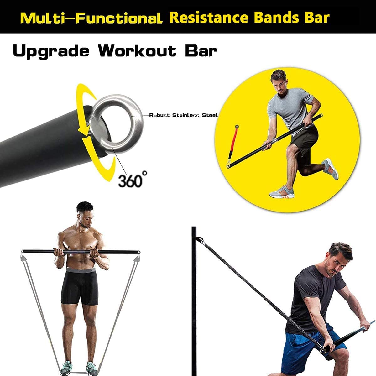 Workout Bar Fits All Resistance Bands with Clip