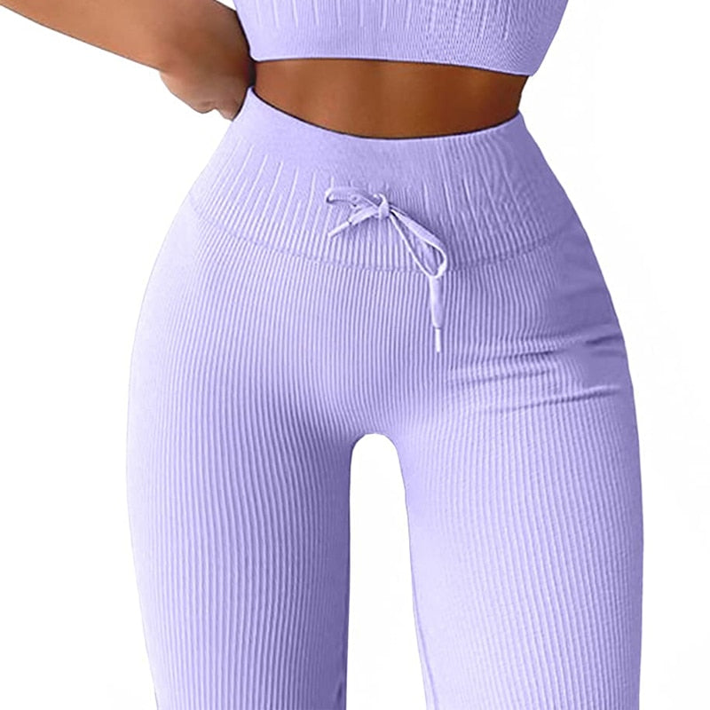 Ribbed Seamless High Waist Leggings Drawstring