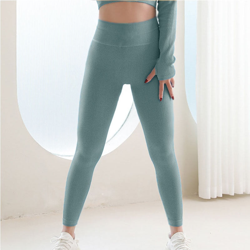 Ribbed Yoga Leggings Sports Tights Woman Seamless