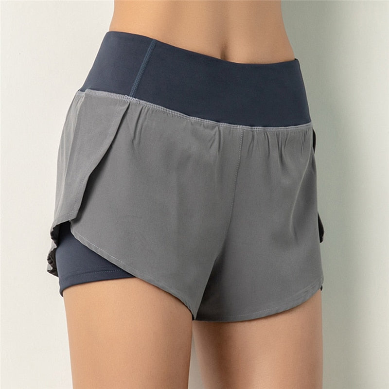 Women Gym Double Shorts Side Pocket Running Shorts