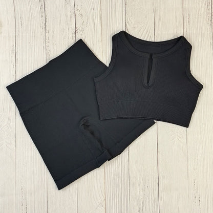 Ribbed Yoga Set Sportswear Women Suit