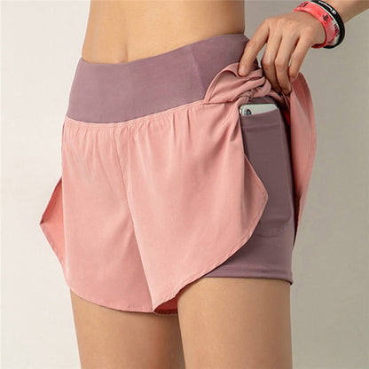 Women Gym Double Shorts Side Pocket Running Shorts