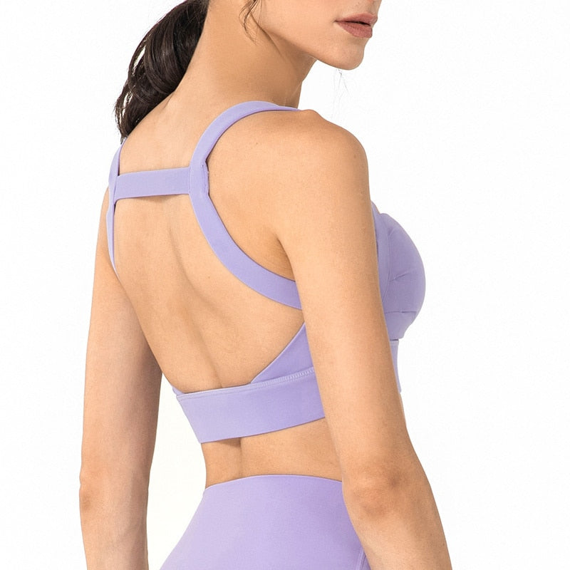 Padded Sport Bra High Support Square Neck Shock