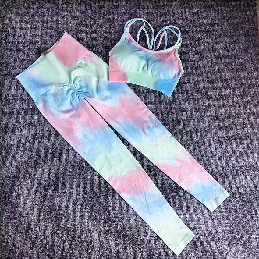 Women Tie Dye Sportswear Yoga Set, Workout Leggings