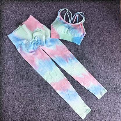 Women Tie Dye Sportswear Yoga Set, Workout Leggings