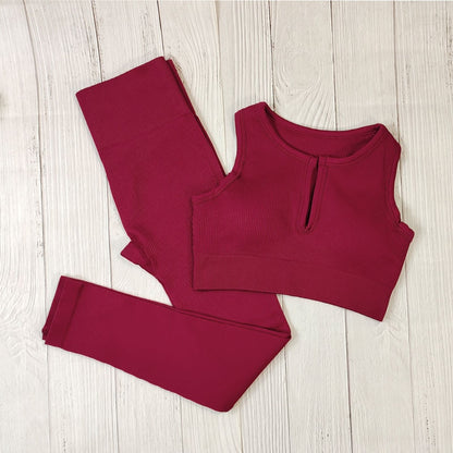 Ribbed Yoga Set Sportswear Women Suit