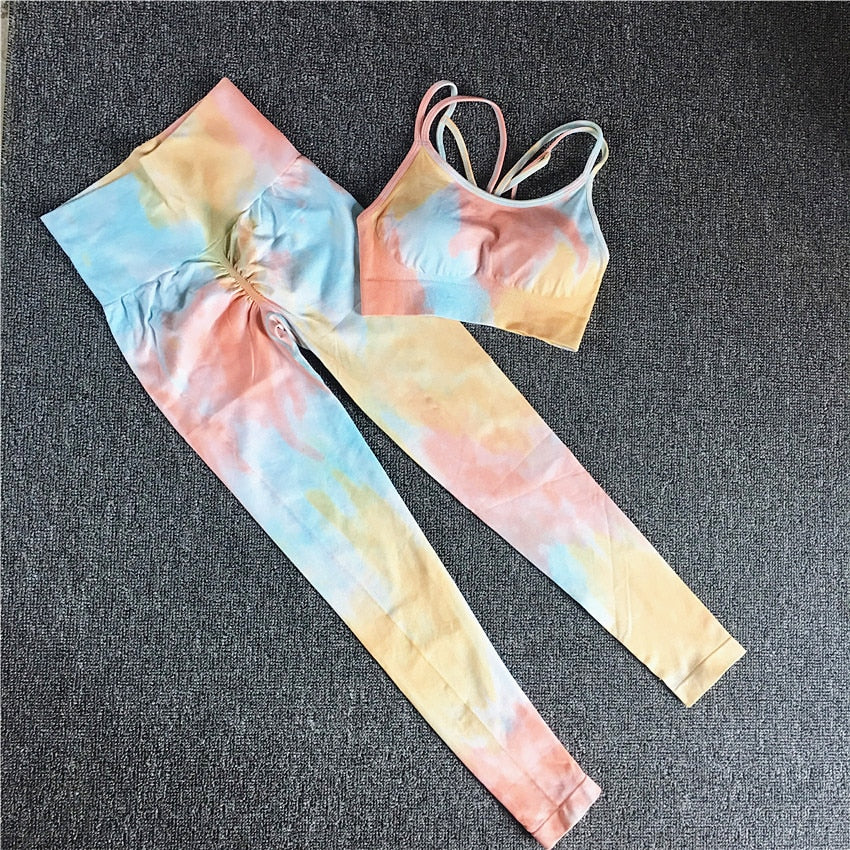 Women Tie Dye Sportswear Yoga Set, Workout Leggings