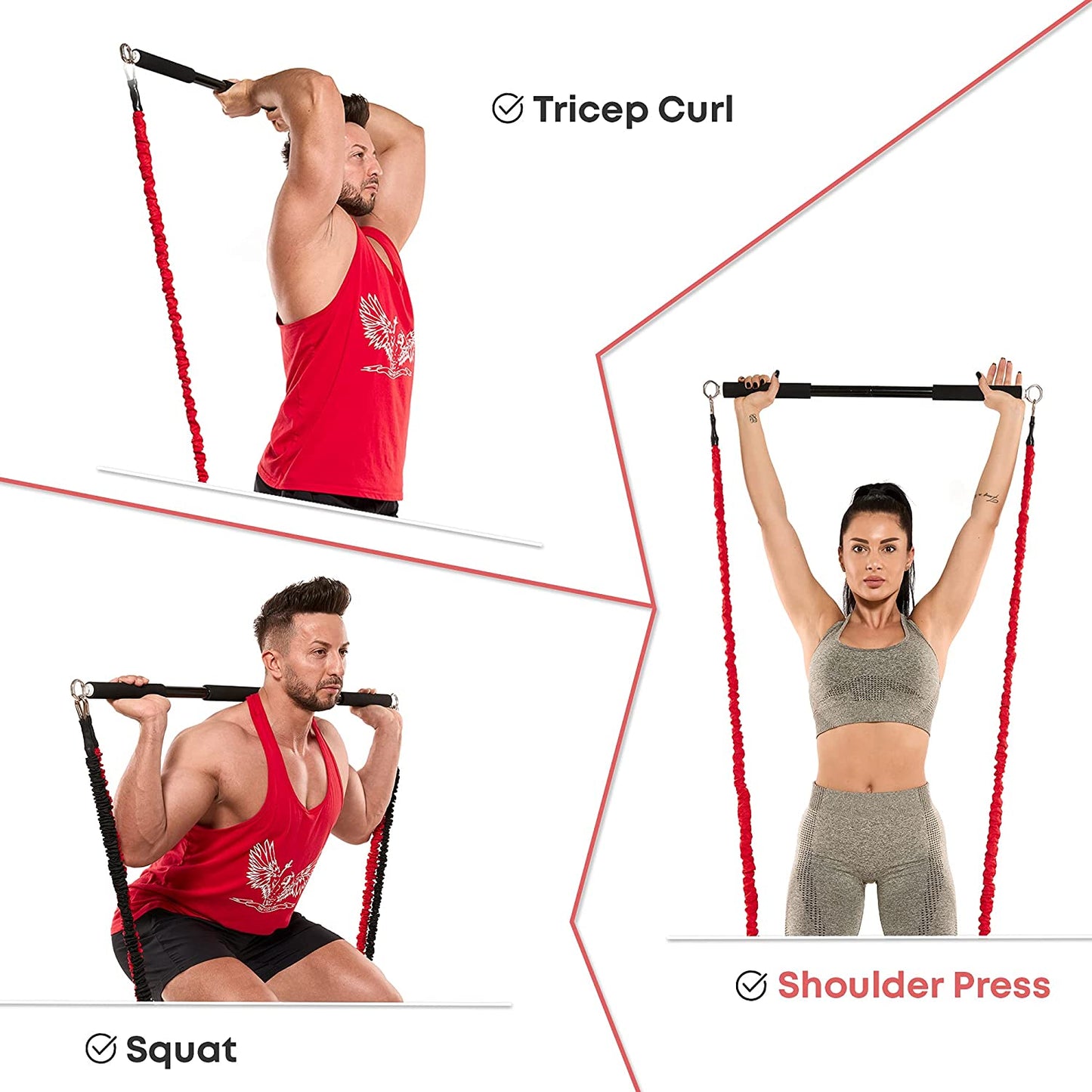 Workout Bar Fits All Resistance Bands with Clip