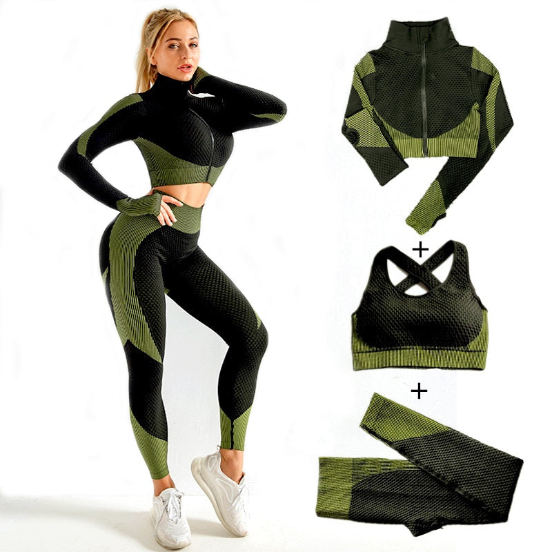 Women Seamless Yoga Sets Women Zipper Tracksuit