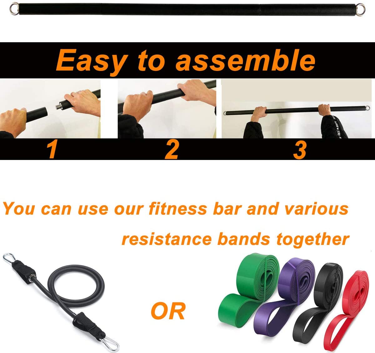 Workout Bar Fitness Resistance Bands Set Pilates