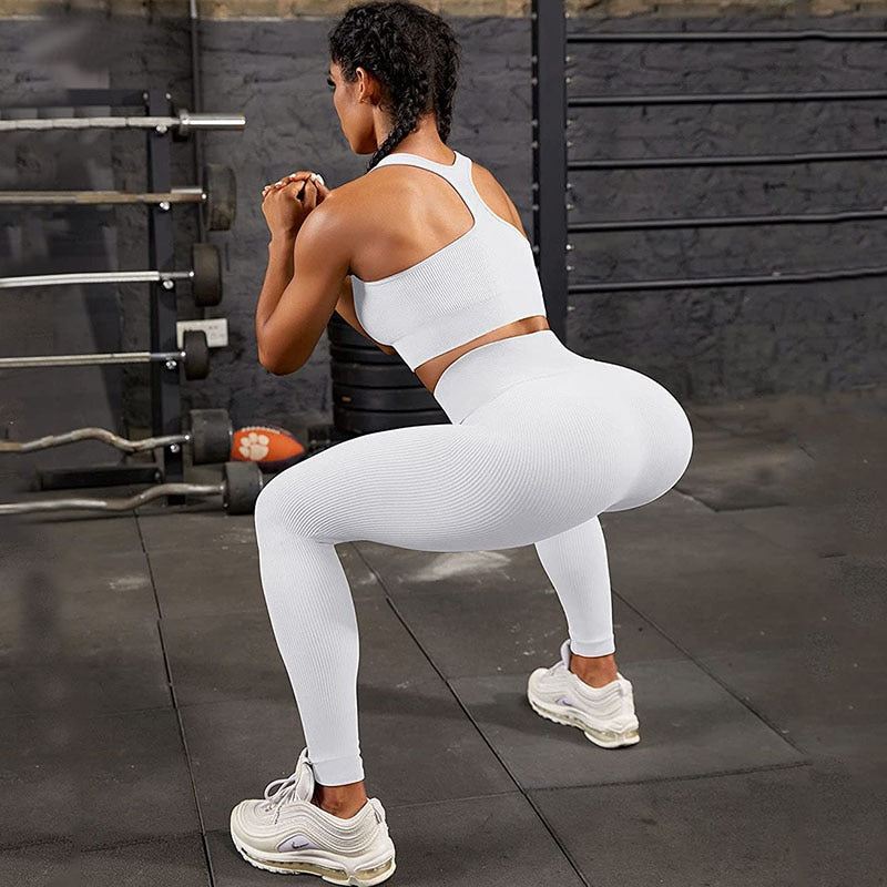 Ribbed Drawstring Yoga Pants Seamless Workout