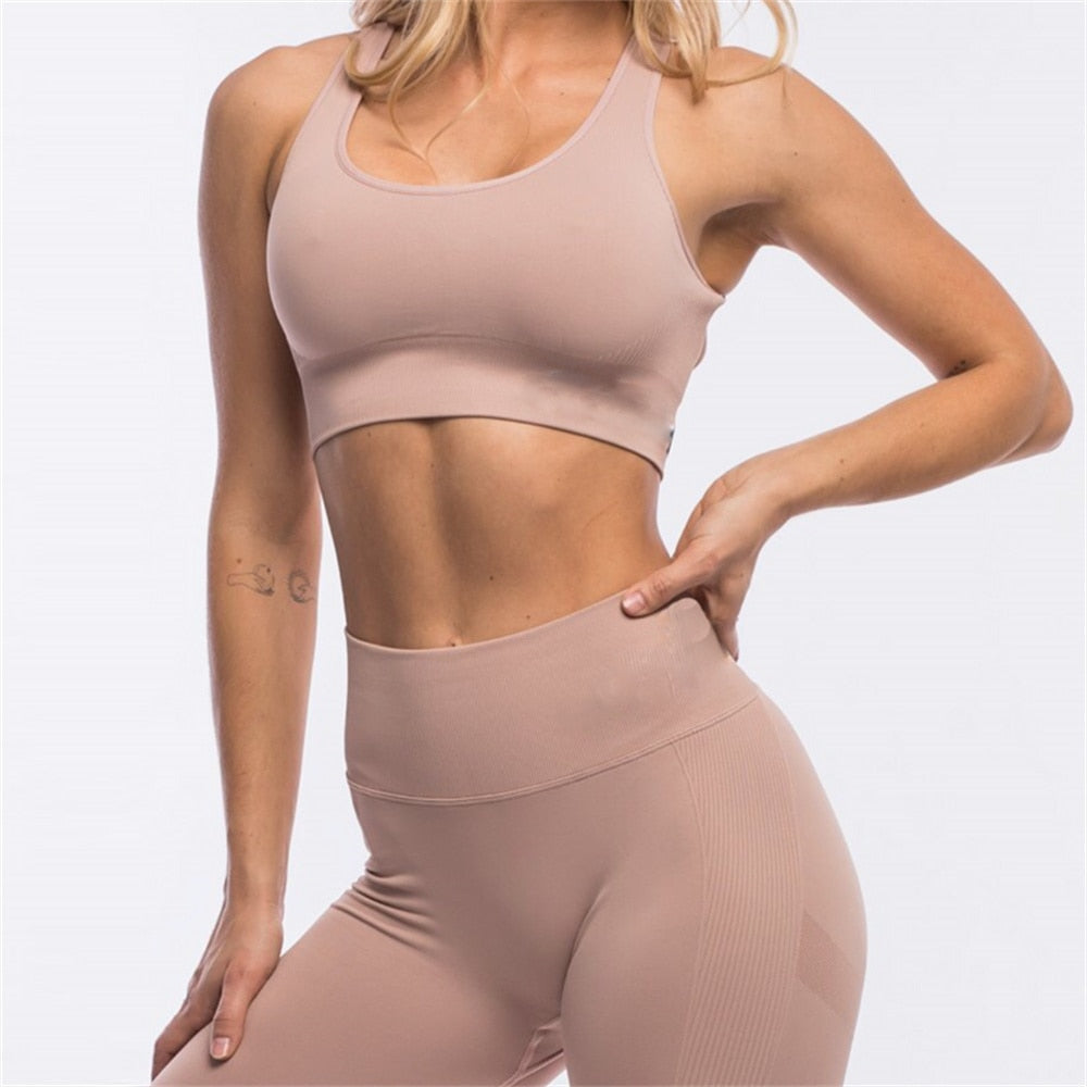 Women Seamless Yoga Set Female Two Piece Crop Top