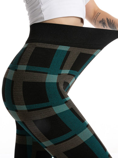 Sports Pants Sexy Leggings High Waist Plaid Printed