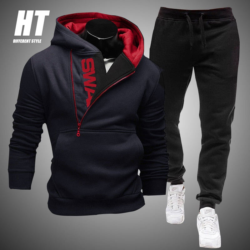 Men Tracksuit Casual 2 Pieces Set Zipper Sweatshirt and Sweatpants