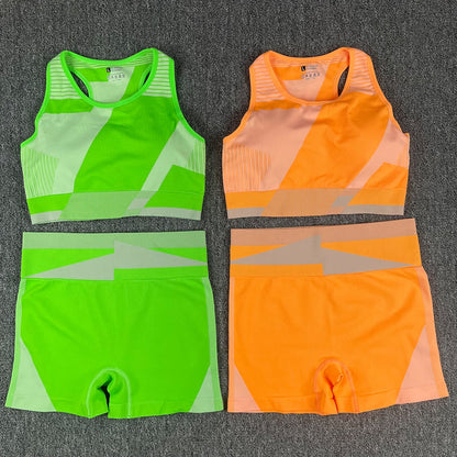 NEW Women Yoga Set Sport Bra and Shorts fluorescent