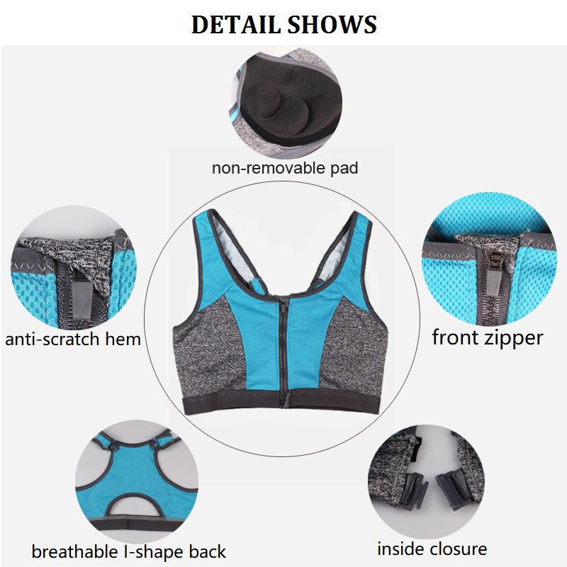 Women Zipper Push Up Sports Bras Sportswear