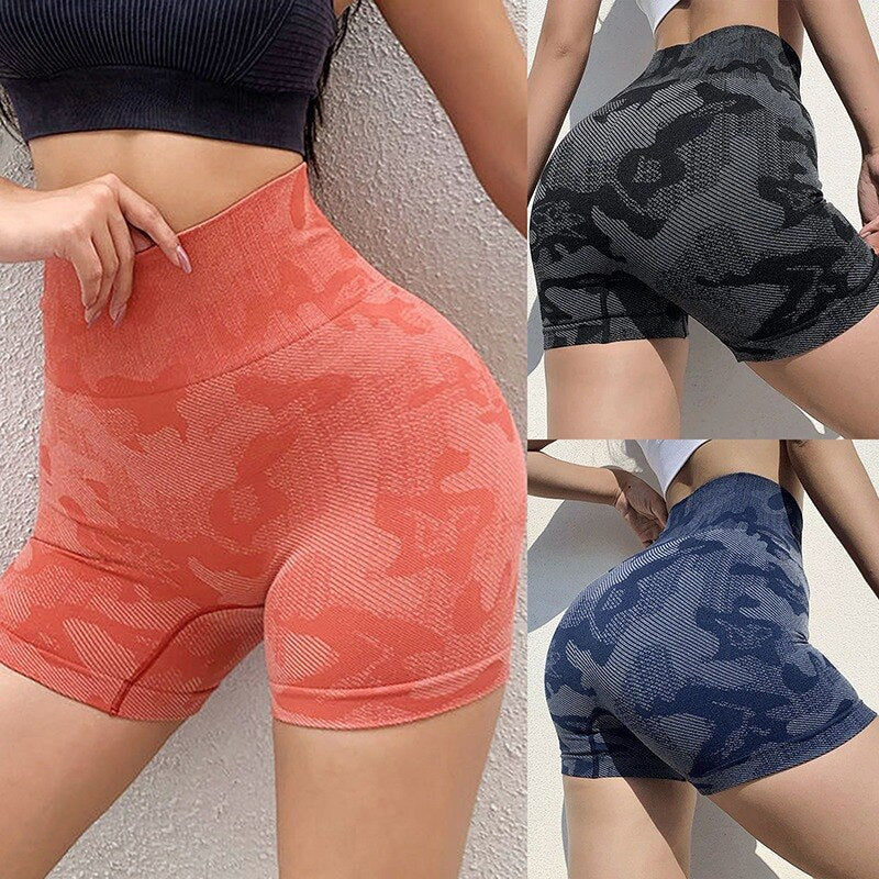 Camo Seamless Shorts Women High Waist Yoga