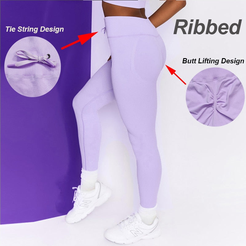 Ribbed Yoga Leggings Sports Tights Woman Seamless